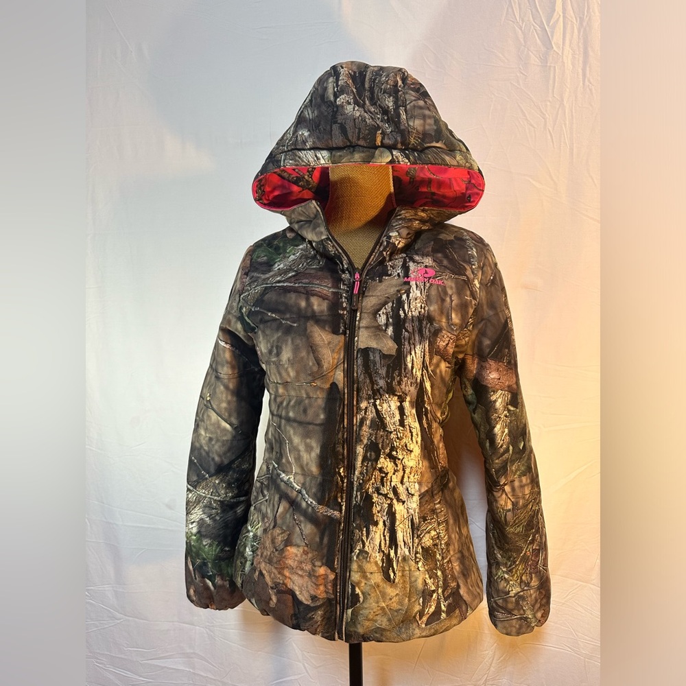 Mossy Oak Women's Break Up Country Camo & Pink Puffer Jacket W/ Hood Medium